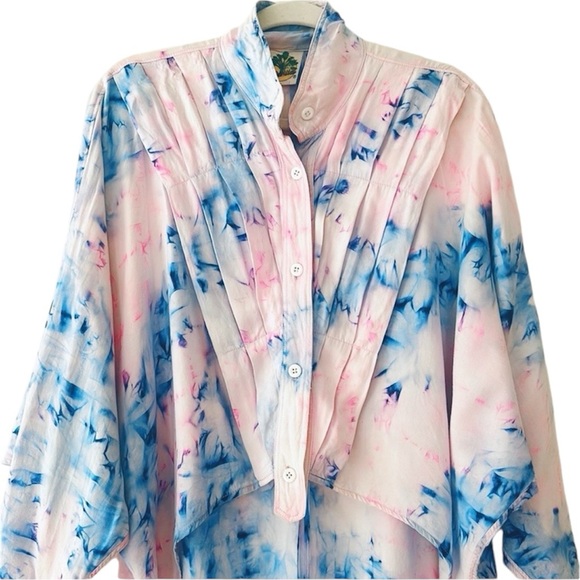 Vintage Oversized Pink & Blue Tie Dye Button Up Shirt - Picture 2 of 7